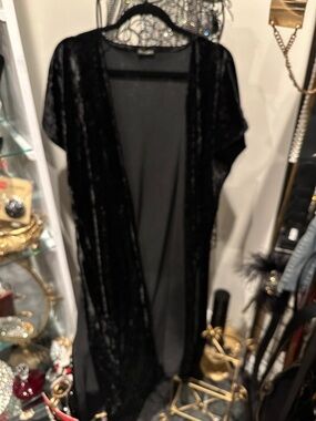 Black Velvet Sheer Duster - Women kimono tunic duster top